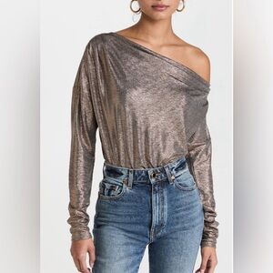 Brochu Walker Elsie Off The Shoulder Top Women’s XS Gold Metallic